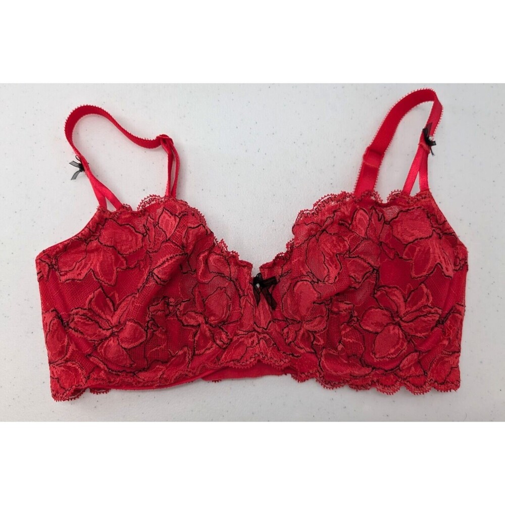 Victoria's Secret Bra Women’s 34D Red Lace Unlined Demi